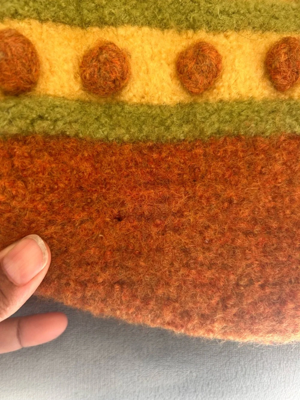 Artisan Orange Felt Tote with Green and Cream Stripes